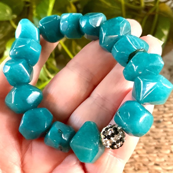 ERIMISH BRACELET - STUNNING GENUINE TEAL AGATE STONE- STRETCH -NEW CONDITION - Picture 1 of 11